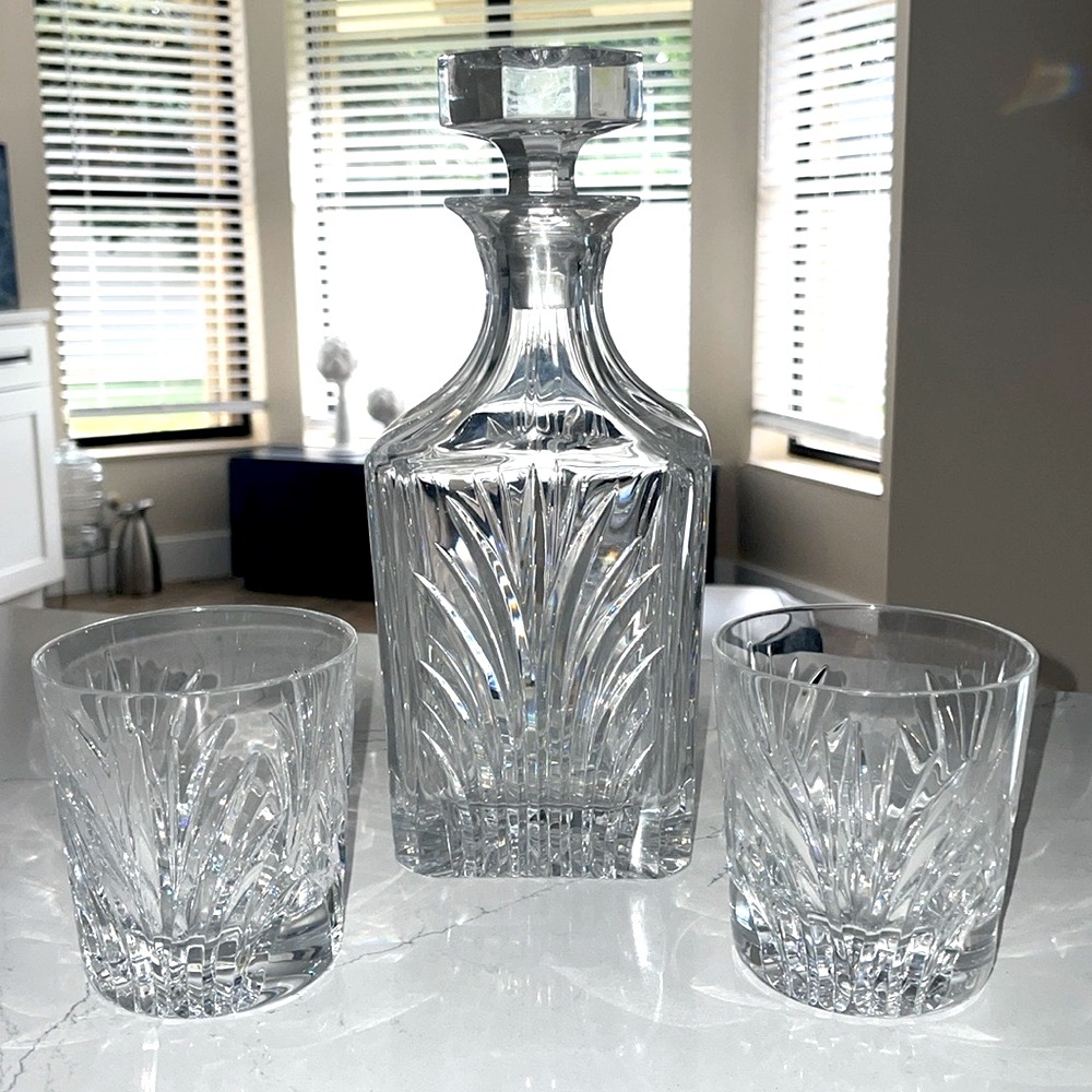 Gorham Crystal Whiskey Decanter & Old Fashioned Glasses Nocturne Collection, set